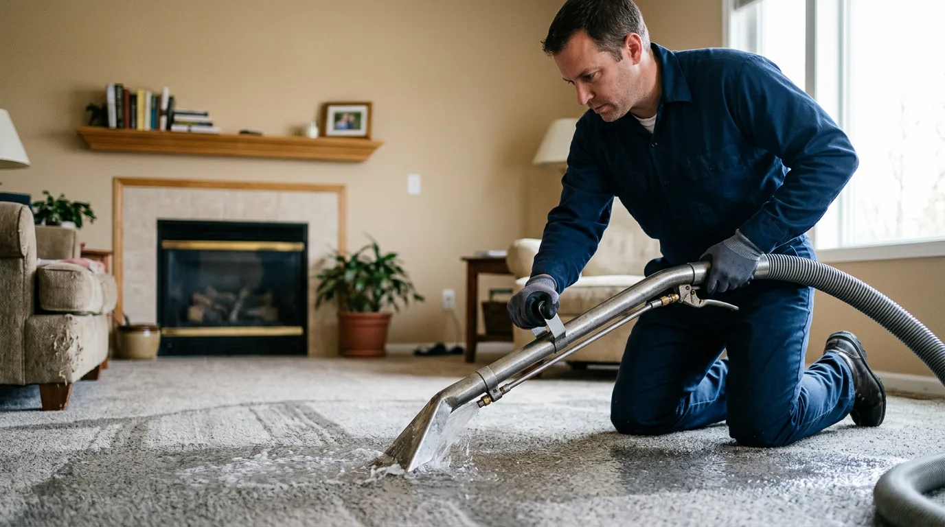 Water damage restoration technician working near Orange, CT